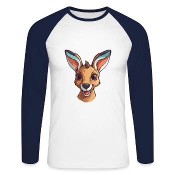Kangaroo Cartoon Kawaii Watercolor Illustration - Unisex Long Sleeve Baseball T-Shirt - white/navy - Front - Nik (191cm)