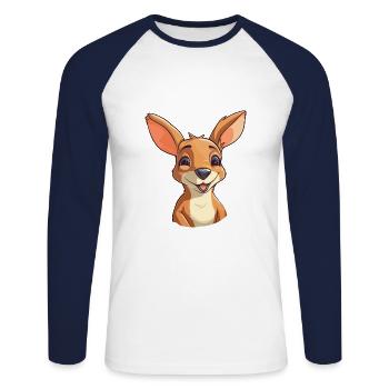 kangaroo Cartoon Kawaii Watercolor Illustration - Unisex Long Sleeve Baseball T-Shirt - white/navy - Front - Nik (191cm)