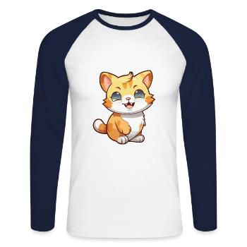 Kitten Cartoon Kawaii Watercolor Illustration - Unisex Long Sleeve Baseball T-Shirt - white/navy - Front - Nik (191cm)