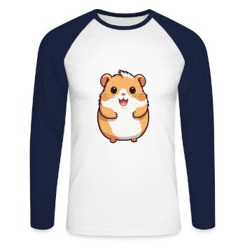 Hamster-Karikatur-Kawaii-Aquarell-Illustration - Unisex Baseballshirt langarm - Weiß/Navy - Vorne - Nik (191cm)
