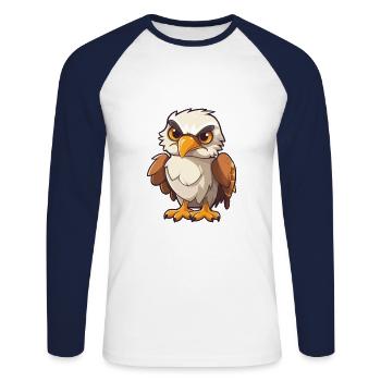 Hawk Cartoon Kawaii Aquarelle Illustration - T-shirt baseball manches longues Homme - blanc/marine - Devant - Nik (191cm)