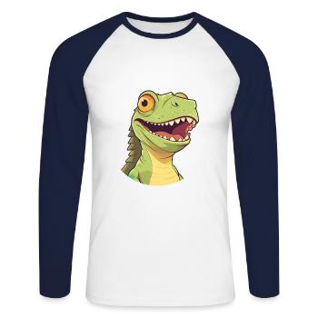 Iguana Cartoon Kawaii Watercolor Illustration - Unisex Long Sleeve Baseball T-Shirt - white/navy - Front - Nik (191cm)