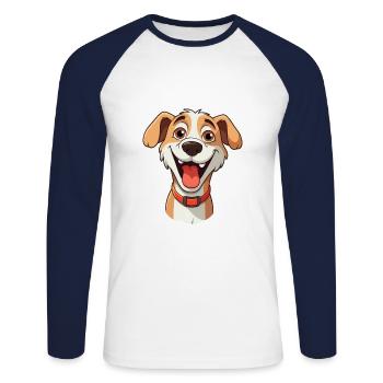 Drôle de chien Cartoon Kawaii Aquarelle Illustration - T-shirt baseball manches longues Homme - blanc/marine - Devant - Nik (191cm)
