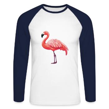 Flamingo-Karikatur Kawaii Aquarell-Illustration - Unisex Baseballshirt langarm - Weiß/Navy - Vorne - Nik (191cm)