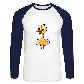 Kranich-Karikatur-Kawaii-Aquarell-Illustration - Unisex Baseballshirt langarm - Weiß/Navy - Vorne - Nik (191cm)