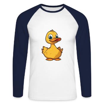 Canard Cartoon Kawaii Aquarelle Illustration - T-shirt baseball manches longues Homme - blanc/marine - Devant - Nik (191cm)