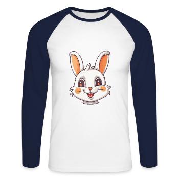 Bunny Cartoon Kawaii Watercolor Illustration - Unisex Long Sleeve Baseball T-Shirt - white/navy - Front - Nik (191cm)