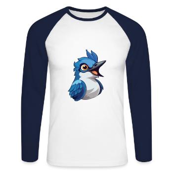 Blue Jay Cartoon Kawaii Watercolor Illustration - Unisex Long Sleeve Baseball T-Shirt - white/navy - Front - Nik (191cm)