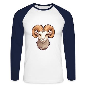 BigHorn Schaf Cartoon Kawaii Bunte Illustration - Unisex Baseballshirt langarm - Weiß/Navy - Vorne - Nik (191cm)