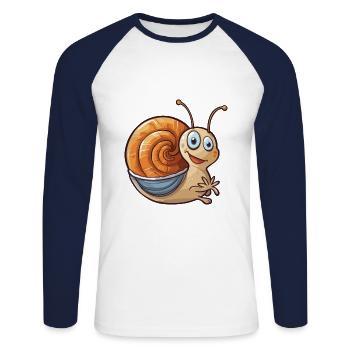 Snail Cartoon Kawaii Watercolor Illustration - Unisex Long Sleeve Baseball T-Shirt - white/navy - Front - Nik (191cm)