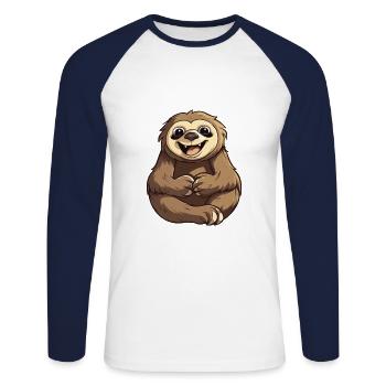 Sloth Cartoon Kawaii Watercolor Illustration - Unisex Long Sleeve Baseball T-Shirt - white/navy - Front - Nik (191cm)