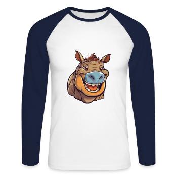 Rhino Cartoon Kawaii Watercolor Illustration - Unisex Long Sleeve Baseball T-Shirt - white/navy - Front - Nik (191cm)