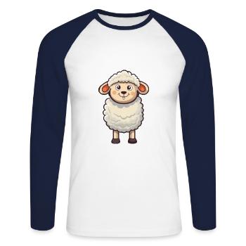 Mouton Cartoon Kawaii Aquarelle Illustration - T-shirt baseball manches longues Homme - blanc/marine - Devant - Nik (191cm)