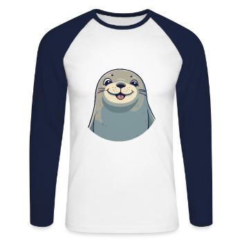 Illustration aquarelle Kawaii Cartoon Cartoon - T-shirt baseball manches longues Homme - blanc/marine - Devant - Nik (191cm)