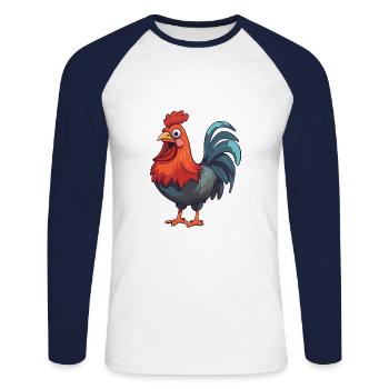 Rooster Cartoon Kawaii Watercolor Illustration - Unisex Long Sleeve Baseball T-Shirt - white/navy - Front - Nik (191cm)