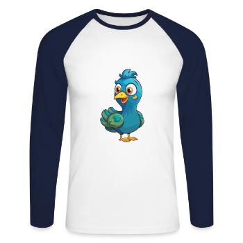 Peacock Cartoon Kawaii Aquarelle Illustration - T-shirt baseball manches longues Homme - blanc/marine - Devant - Nik (191cm)