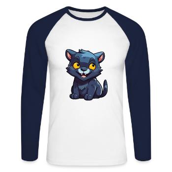Panther-Karikatur-Kawaii-Aquarell-Illustration - Unisex Baseballshirt langarm - Weiß/Navy - Vorne - Nik (191cm)