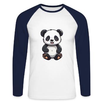 Panda Cartoon Kawaii Aquarelle Illustration - T-shirt baseball manches longues Homme - blanc/marine - Devant - Nik (191cm)