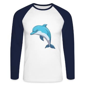 Bottlenose Dolphin Cartoon Kawaii Illustration - Unisex Long Sleeve Baseball T-Shirt - white/navy - Front - Nik (191cm)
