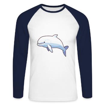Belugawal-Karikatur Kawaii Bunte Illustration - Unisex Baseballshirt langarm - Weiß/Navy - Vorne - Nik (191cm)