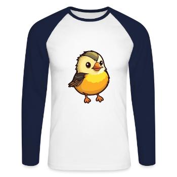 Tit Bird Cartoon Kawaii Aquarelle Illustration - T-shirt baseball manches longues Homme - blanc/marine - Devant - Nik (191cm)