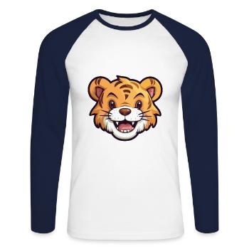 Tiger Cartoon Kawaii Watercolor Illustration - Unisex Long Sleeve Baseball T-Shirt - white/navy - Front - Nik (191cm)