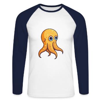 Bottletail Squid Cartoon Kawaii Illustration - Unisex Long Sleeve Baseball T-Shirt - white/navy - Front - Nik (191cm)
