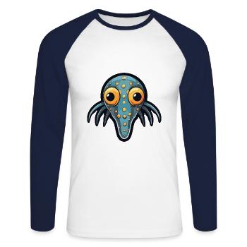 Bobtail Squid Cartoon Kawaii Colorful Illustration - Unisex Long Sleeve Baseball T-Shirt - white/navy - Front - Nik (191cm)
