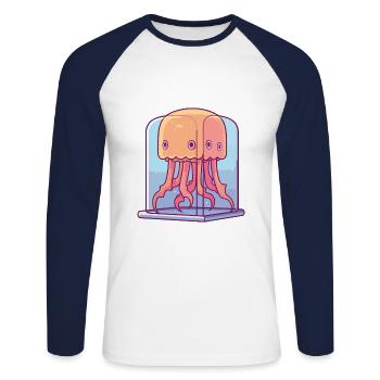 Box Jellyfish Cartoon Kawaii Illustration colorée - T-shirt baseball manches longues Homme - blanc/marine - Devant - Nik (191cm)