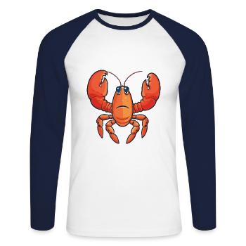 Lobster Cartoon Kawaii Watercolor Illustration - Unisex Long Sleeve Baseball T-Shirt - white/navy - Front - Nik (191cm)