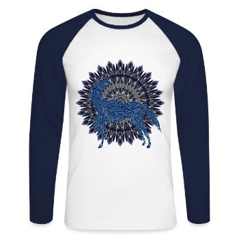 Kaleidoscope Winter Wolf 01 - Unisex Long Sleeve Baseball T-Shirt - white/navy - Front - Nik (191cm)