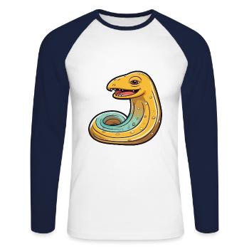 Murène Dessin animé Kawaii Aquarelle Illustration - T-shirt baseball manches longues Homme - blanc/marine - Devant - Nik (191cm)
