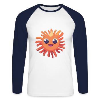 Anémone de mer Cartoon Kawaii Aquarelle Illustration - T-shirt baseball manches longues Homme - blanc/marine - Devant - Nik (191cm)