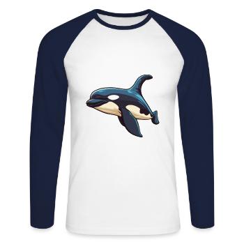 Orca Cartoon Kawaii Watercolor Illustration - Unisex Long Sleeve Baseball T-Shirt - white/navy - Front - Nik (191cm)
