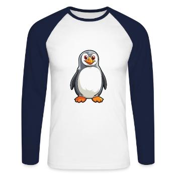 Pinguin-Karikatur-Kawaii-Aquarell-Illustration - Unisex Baseballshirt langarm - Weiß/Navy - Vorne - Nik (191cm)