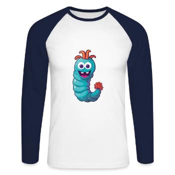 Marine Wurm Karikatur Kawaii Aquarell Illustration - Unisex Baseballshirt langarm - Weiß/Navy - Vorne - Nik (191cm)