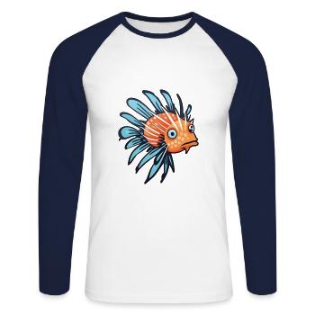 Lionfish Cartoon Kawaii Watercolor Illustration - Unisex Long Sleeve Baseball T-Shirt - white/navy - Front - Nik (191cm)