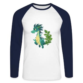 Leafy Sea Dragon Cartoon Kawaii Illustration - Unisex Long Sleeve Baseball T-Shirt - white/navy - Front - Nik (191cm)