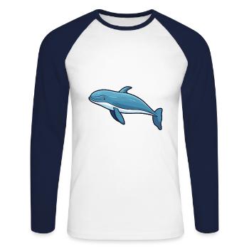 Baleine à bosse Dessin animé Kawaii Illustration - T-shirt baseball manches longues Homme - blanc/marine - Devant - Nik (191cm)