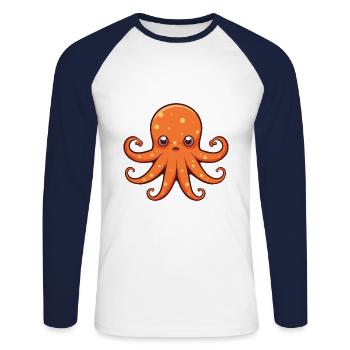 Riesiger pazifischer Oktopus Cartoon Kawaii Illustration - Unisex Baseballshirt langarm - Weiß/Navy - Vorne - Nik (191cm)