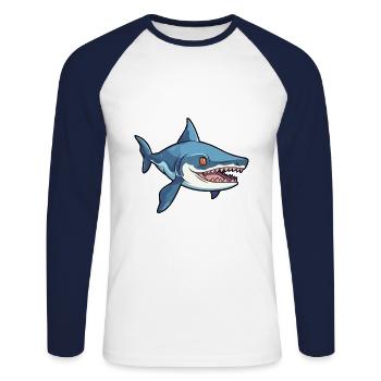 Goblin Shark Cartoon Kawaii Colorful Illustration - Unisex Long Sleeve Baseball T-Shirt - white/navy - Front - Nik (191cm)