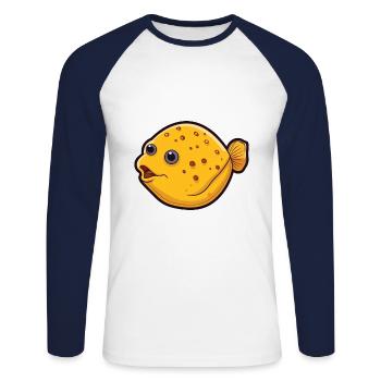 Flounder Cartoon Kawaii Aquarelle Illustration - T-shirt baseball manches longues Homme - blanc/marine - Devant - Nik (191cm)