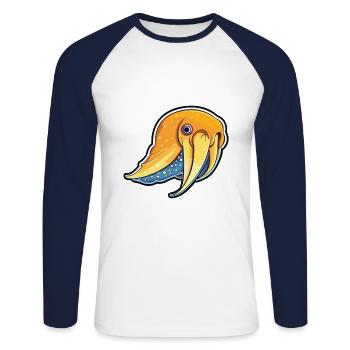 Cuttlefish Cartoon Kawaii Watercolor Illustration - Unisex Long Sleeve Baseball T-Shirt - white/navy - Front - Nik (191cm)