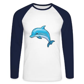 Dolphin Cartoon Kawaii Watercolor Illustration - Unisex Long Sleeve Baseball T-Shirt - white/navy - Front - Nik (191cm)