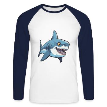 Shark Cartoon Kawaii Watercolor Illustration - Unisex Long Sleeve Baseball T-Shirt - white/navy - Front - Nik (191cm)