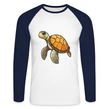Sea Turtle Cartoon Kawaii Aquarelle Illustration - T-shirt baseball manches longues Homme - blanc/marine - Devant - Nik (191cm)
