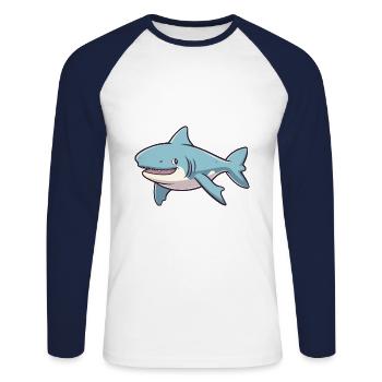 Sixgill Shark Cartoon Kawaii Illustration colorée - T-shirt baseball manches longues Homme - blanc/marine - Devant - Nik (191cm)