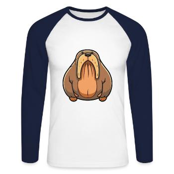 Morse Cartoon Kawaii Aquarelle Illustration - T-shirt baseball manches longues Homme - blanc/marine - Devant - Nik (191cm)