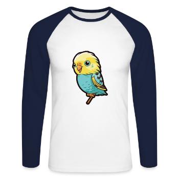 Budgerigar Cartoon Kawaii Aquarelle Illustration - T-shirt baseball manches longues Homme - blanc/marine - Devant - Nik (191cm)