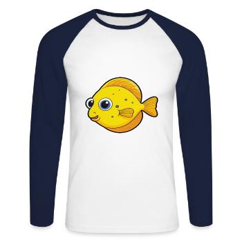 Yellow Tang Cartoon Kawaii Aquarelle Illustration - T-shirt baseball manches longues Homme - blanc/marine - Devant - Nik (191cm)